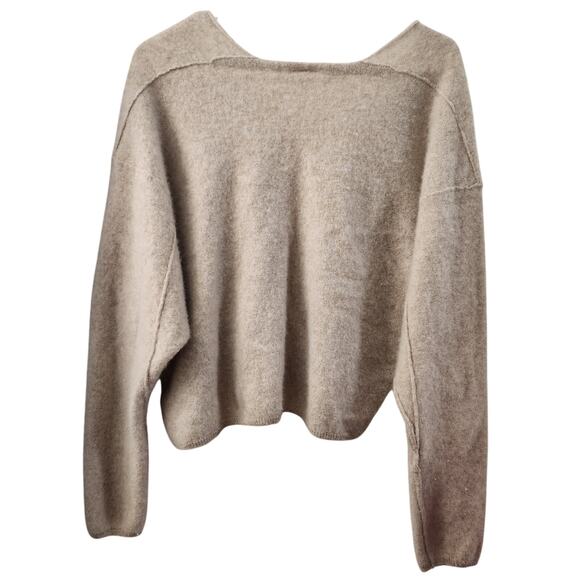 Free People Cashmere V Neck Oversized Cropped Sweater M Tan Cozycore Fall - Picture 2 of 8